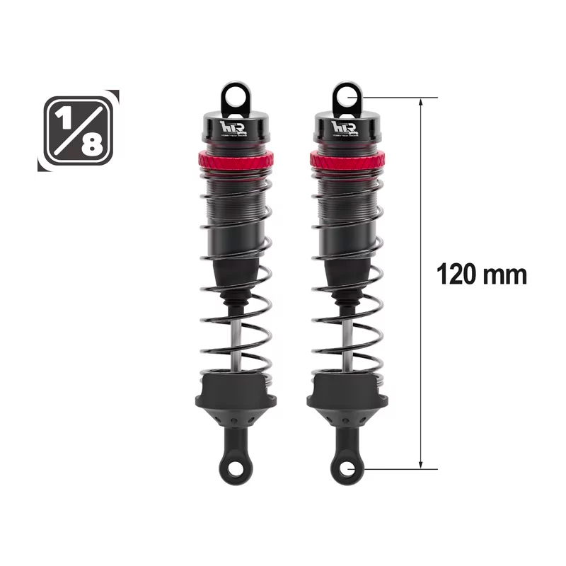 Amortisseurs 1/8 120mm BIG BORE 16mm +kit 3 ressorts (H/M/S)
