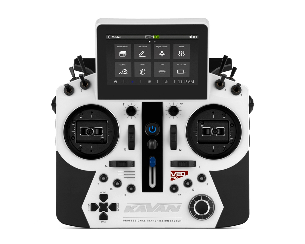 Emetteur Kavan V20 PRO blanc, 24 voies. Mode 2